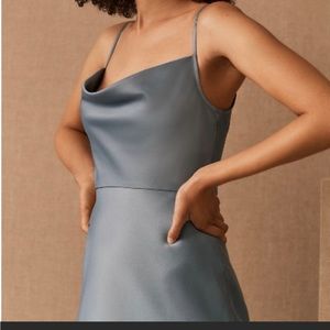 Cali Satin Charmeuse Midi Dress Dusty Blue- BHLDN